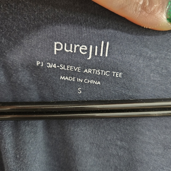 J. JILL Blue Shirt 3/4 Sleeve Artistic Teed Pure Jill Layered Bottom Hem Top - Picture 8 of 10